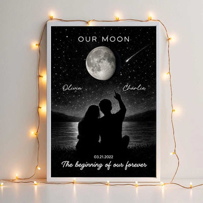 Night Sky Custom Couple Moon Phase - Personalized Poster - Valentine's Day Gift For Couple, For Her, For Him
