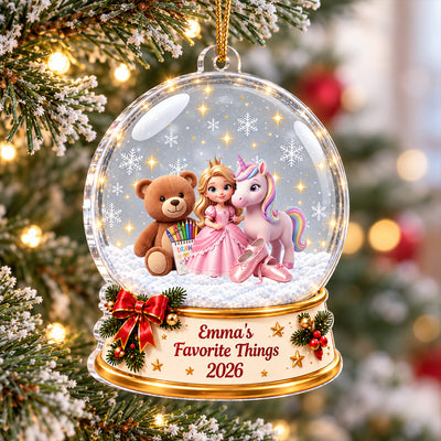 Kid Favorite Things Snow Globe 2D Flat - Personalized Acrylic Onrament - Christmas Gift For Daughter Granddaughter, Son Grandson