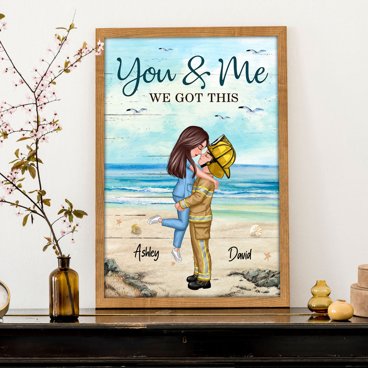Couple Valentine‘s Day Gifts by Occupation Gift For Her Gift For Him Firefighter, Nurse, Police Officer Personalized Vertical Poster