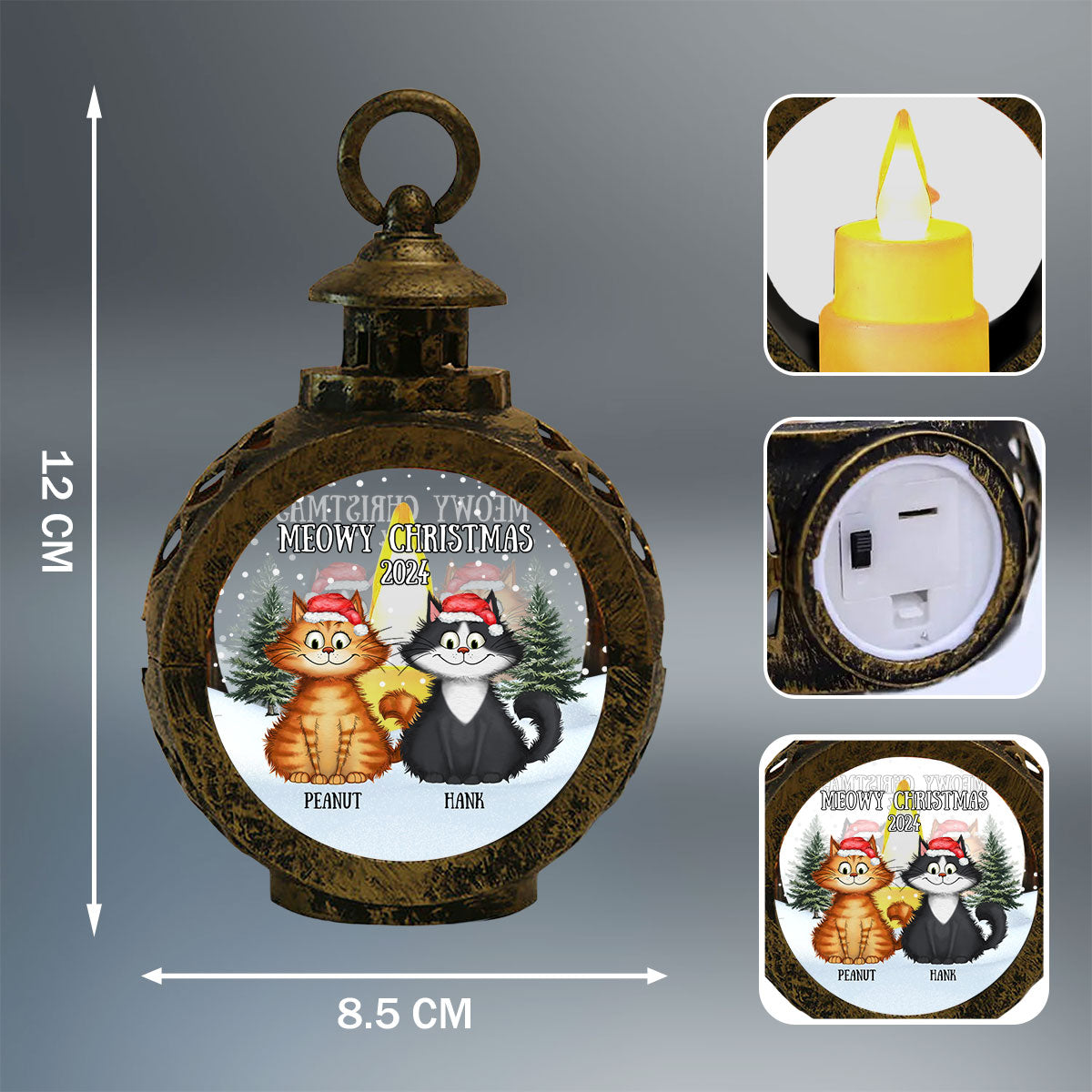 Meowy Christmas Winter Realistic Theme Quirky Cats Personalized Lantern Ornament
