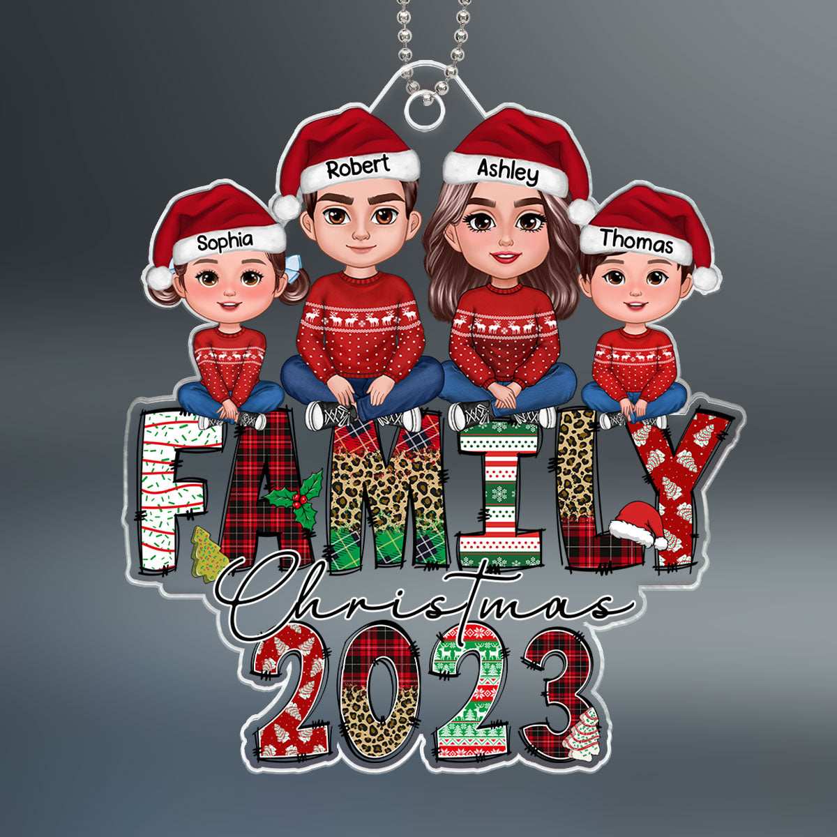 Family Christmas 2023 Doodle Letter Personalized Acrylic Ornament