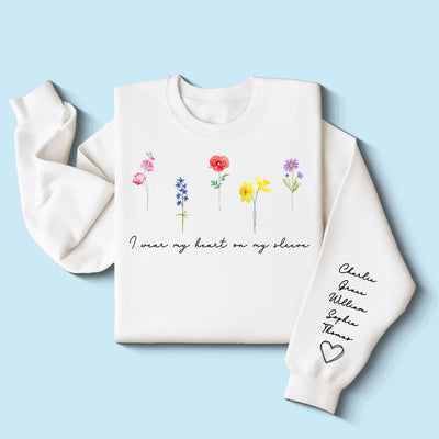 Watercolor Birth Month Flowers Personalized Sleeve Printed Sweatshirt, Gift For Mom Granma Aunt