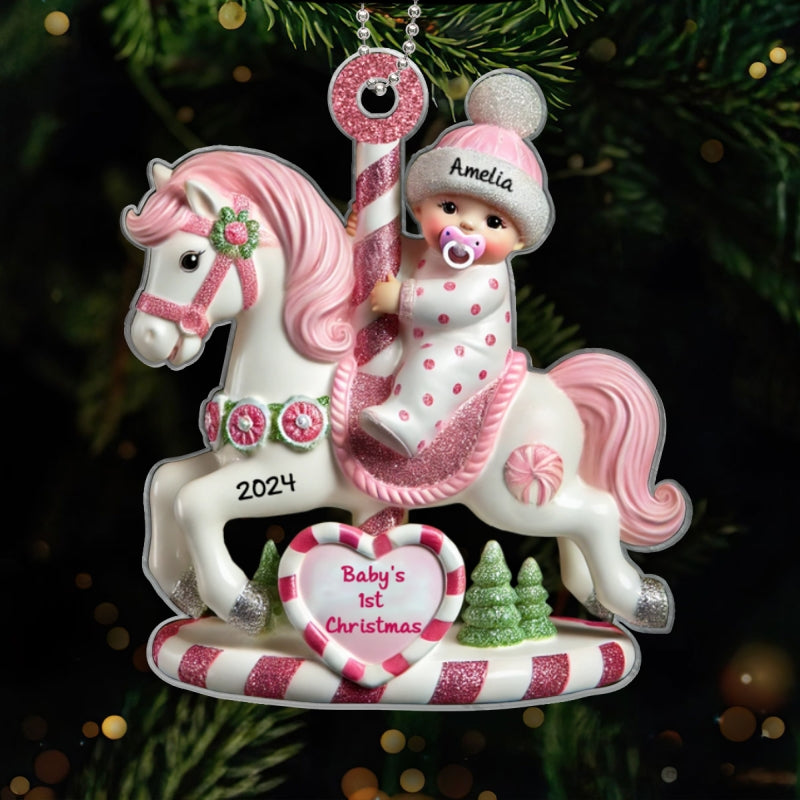 Personalized Baby Girl 3D Effect Acrylic Ornament, Lovely Keepsake to Celebrate Baby's First Christmas