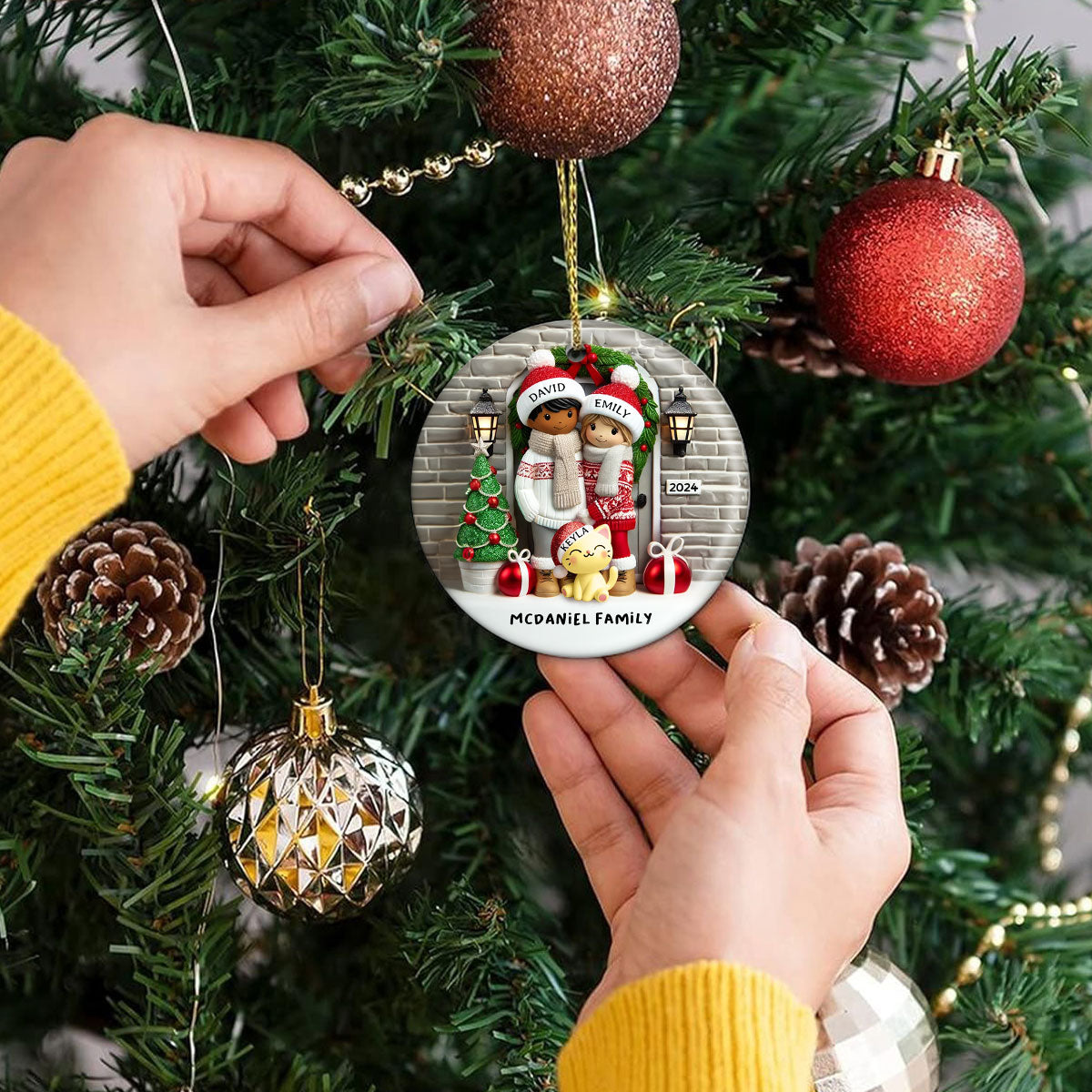 Farmhouse Couple Personalized Christmas Ceramic Ornament with Optional Pet Dog Cat, Christmas Gift for Him, Gift for Her