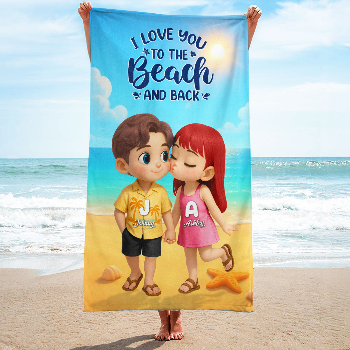 I Love You to the Beach and Back Personalized Beach Towel, Couple Summer Trip Towel