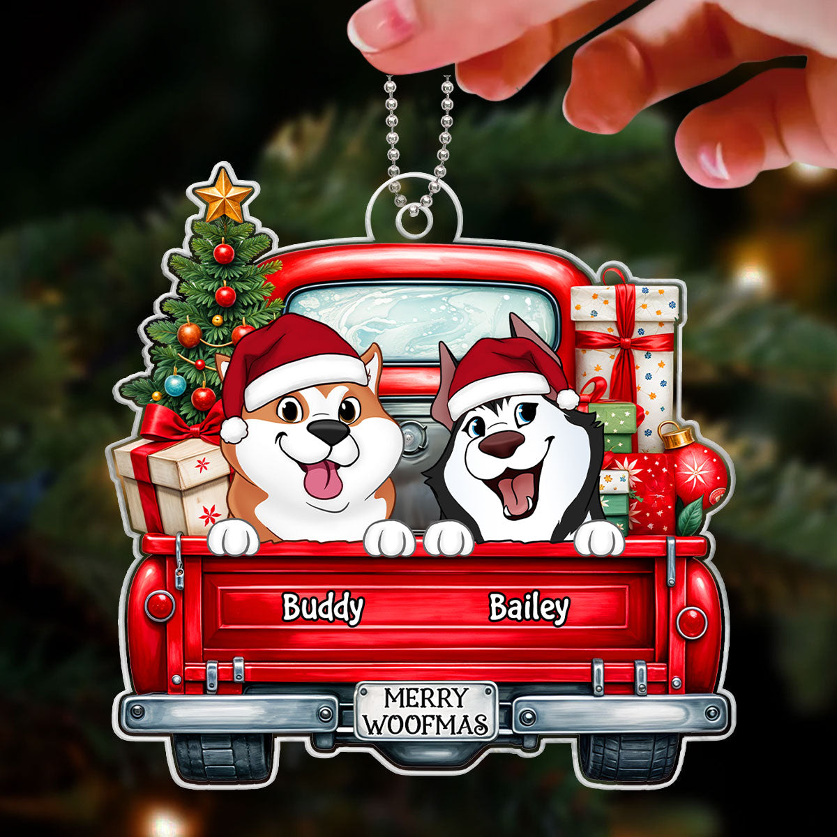 Cute Dogs On Truck Christmas Decor For Dog Lover Personalized Acrylic Ornament