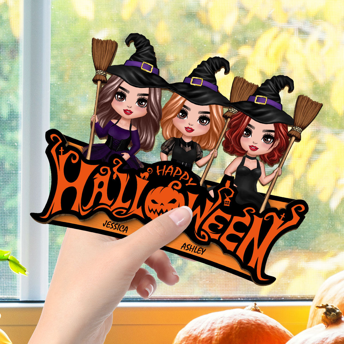 Besties Happy Halloween Jack O Lantern Spooky, Personalized 2-Layered Wooden Plaque, Gift For Best Friends, Sisters