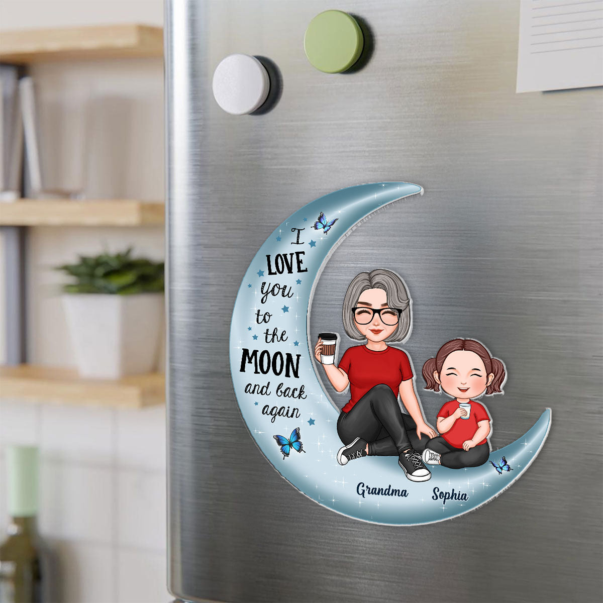 Love To The Moon Cute Grandma & Grandkid Gift For Grandchildren Gift For Grandma Personalized Acrylic Fridge Magnet