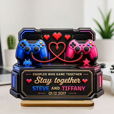 Couples Who Gamer Together Stay Together - Personalized 2-Layered Wooden Plaque - Heartfelt Anniversary Gift for Him, for Her