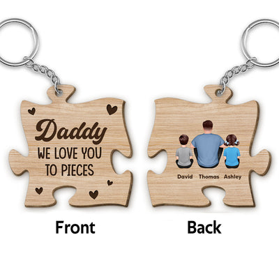 Dad We Love You To Pieces Personalized Wooden Keychain