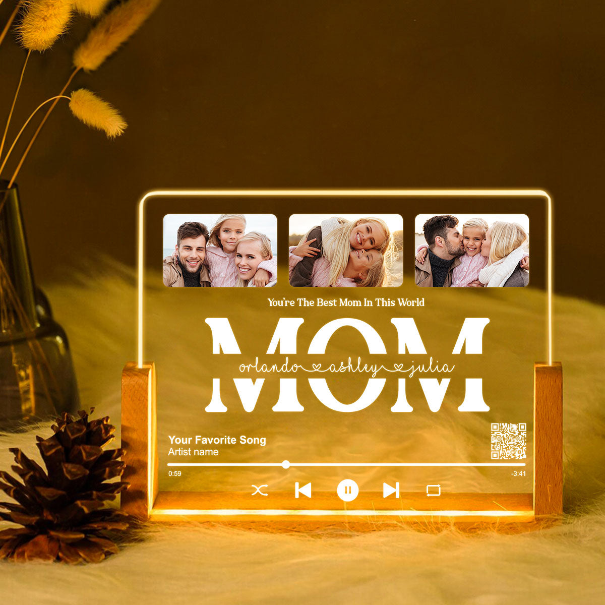 Customize with a Song That Speaks Your Heart, Personalized Photo LED Night Light, Gift for Mom, Scannable QR Code