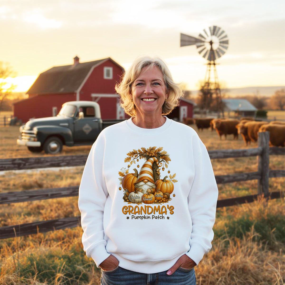 Gnome Grandma's Pumpkin Patch Personalized Fall Sweatshirt, Cozy Fall Sweatshirt for Grandma