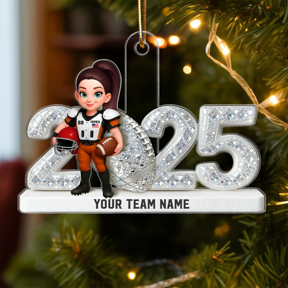 3D Shining Effect Christmas American Football Player - Personalized Acrylic Ornament - Christmas Gift For Football Players
