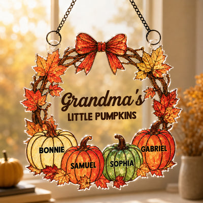 Grandma Little Pumpkins - Personalized Acrylic Window Hanging - Fall Season Decoration