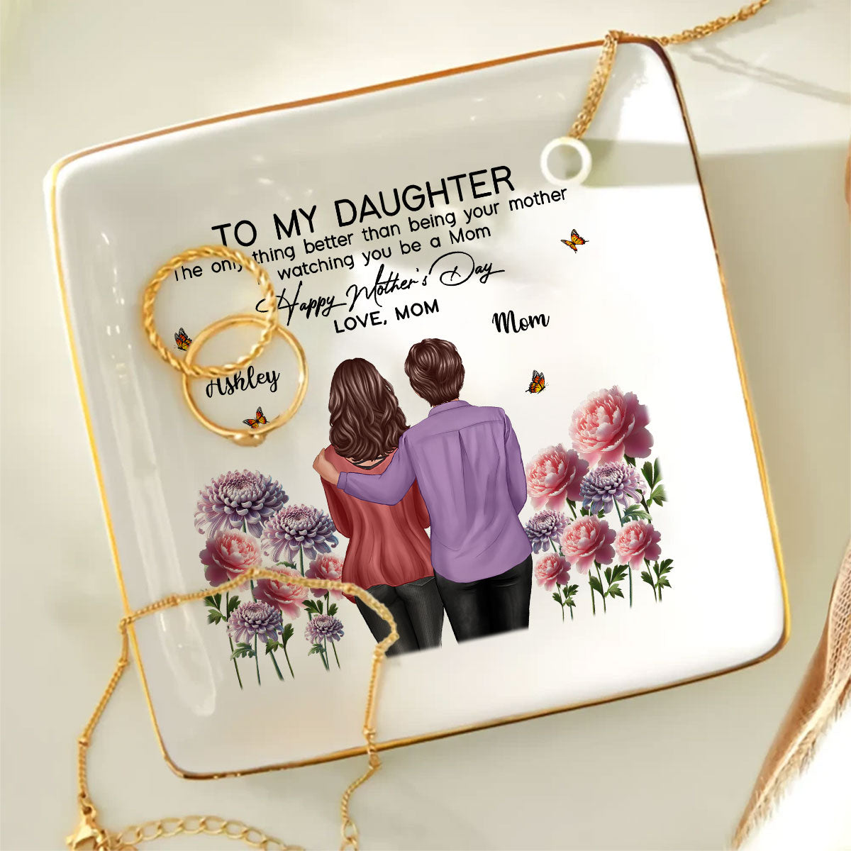 To My Daughter From Mom Happy Mother's Day Birth Flower Personalized Jewelry Dish, Gift For Daughter