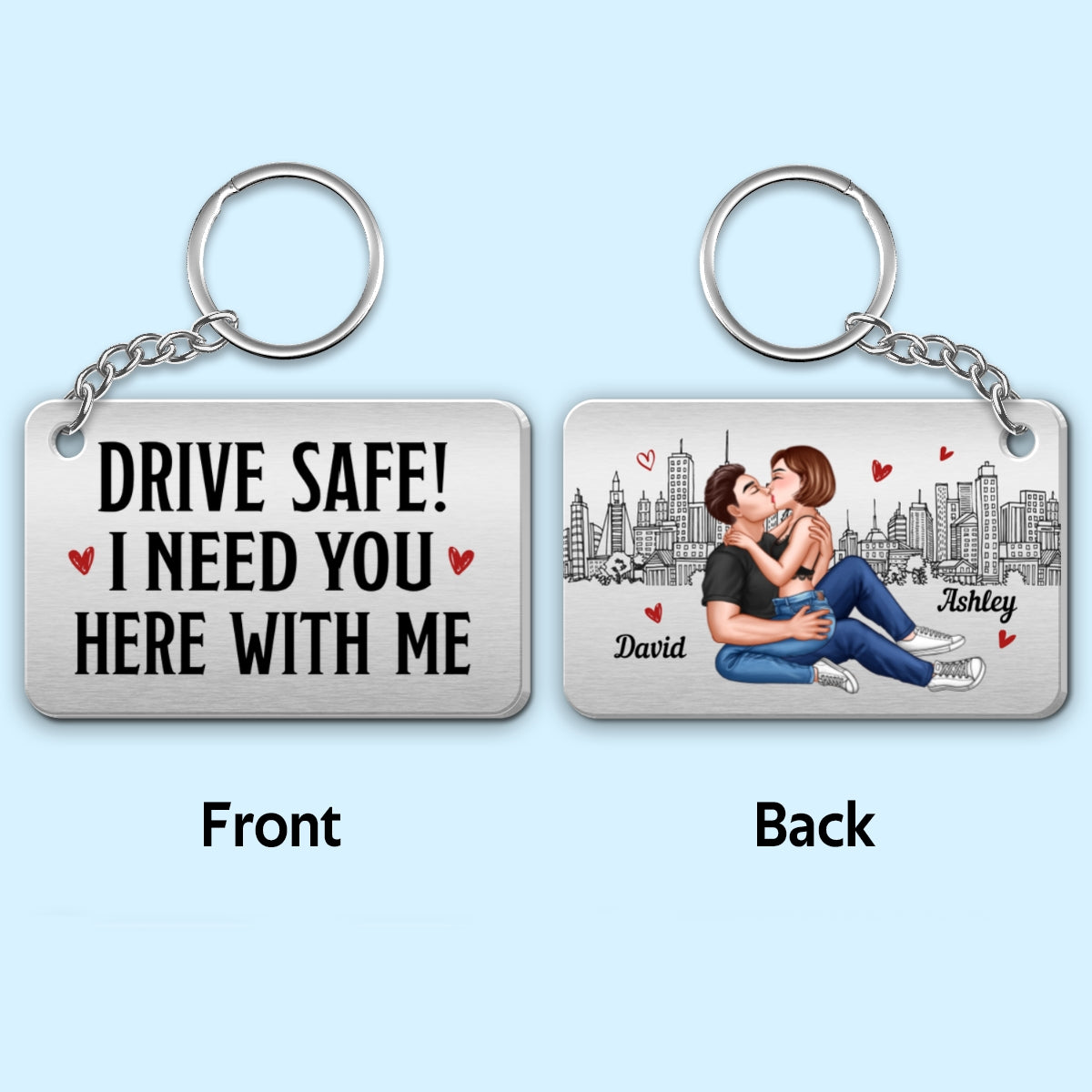 Sexy Kissing Couple Outline Sketch Background Personalized Metal Keychain