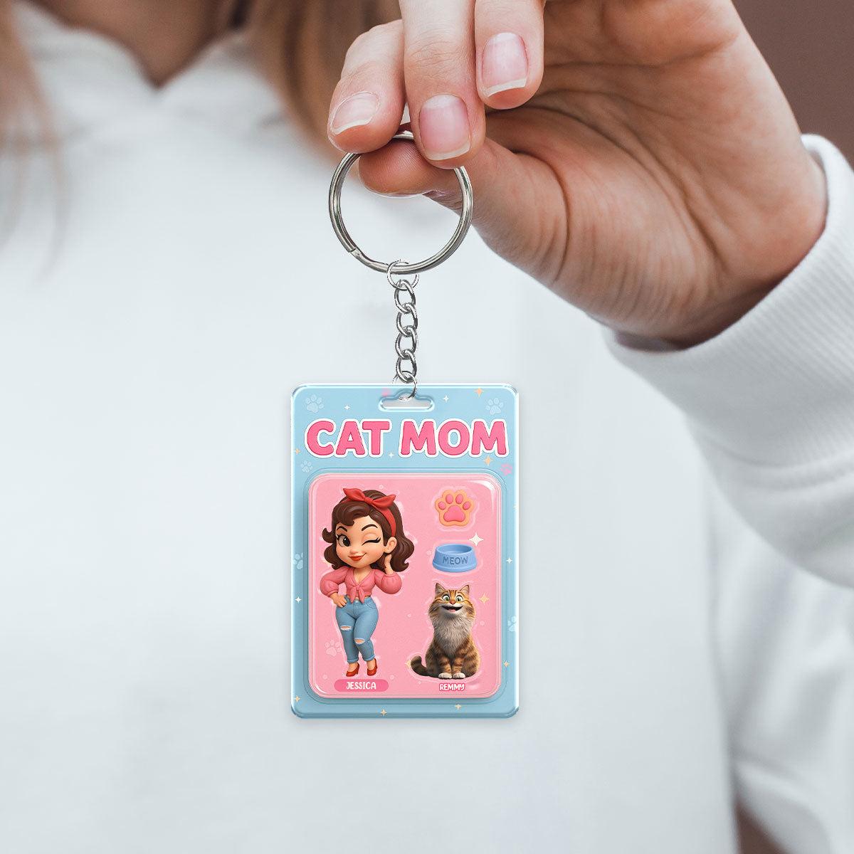 Cat Mom Custom Figure Cute Cartoon Cats Personalized Acrylic Keychain