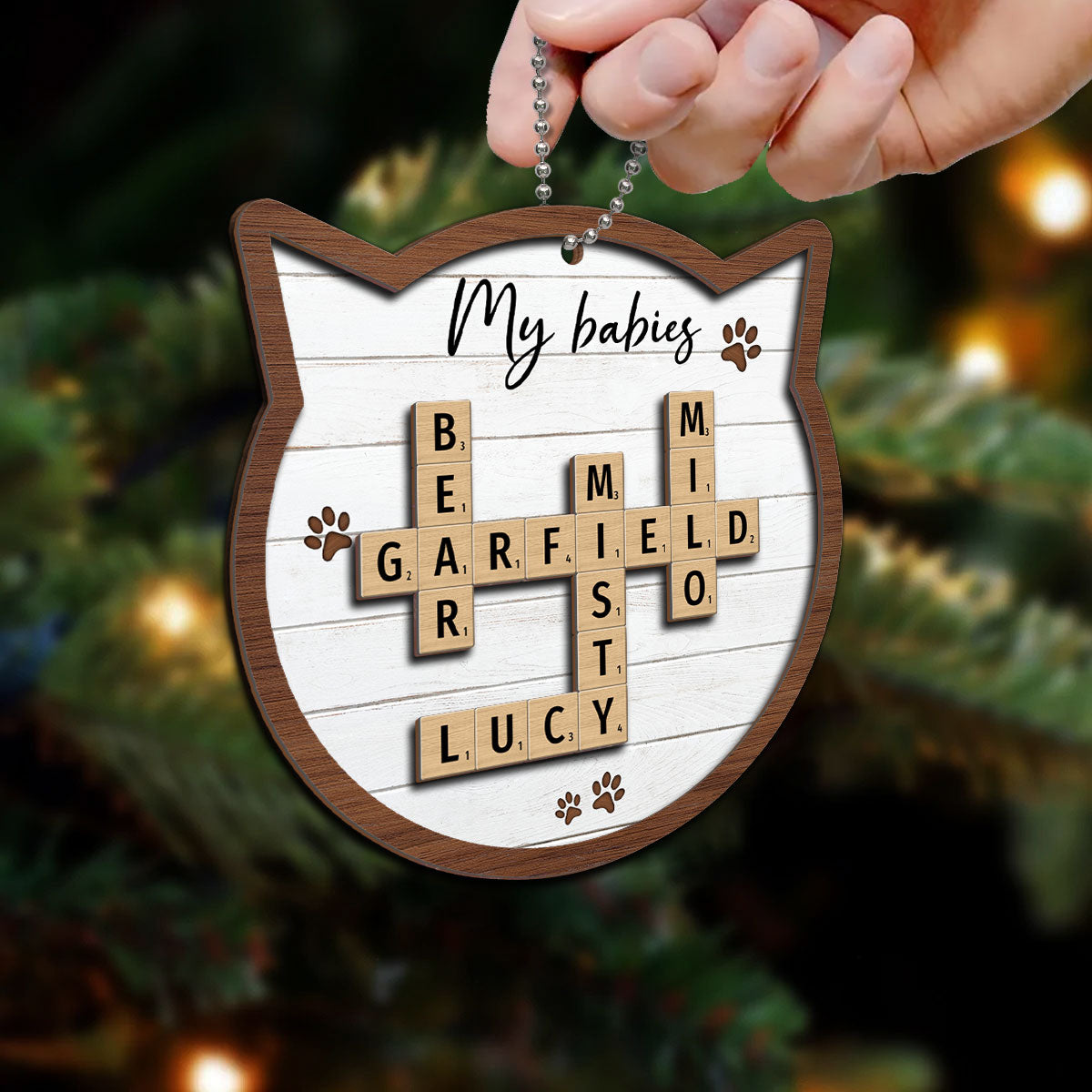 Cat Lover Gift Crossword Puzzle Art Personalized 2-Layer Wooden Ornament [Can add up to 20 cat names]
