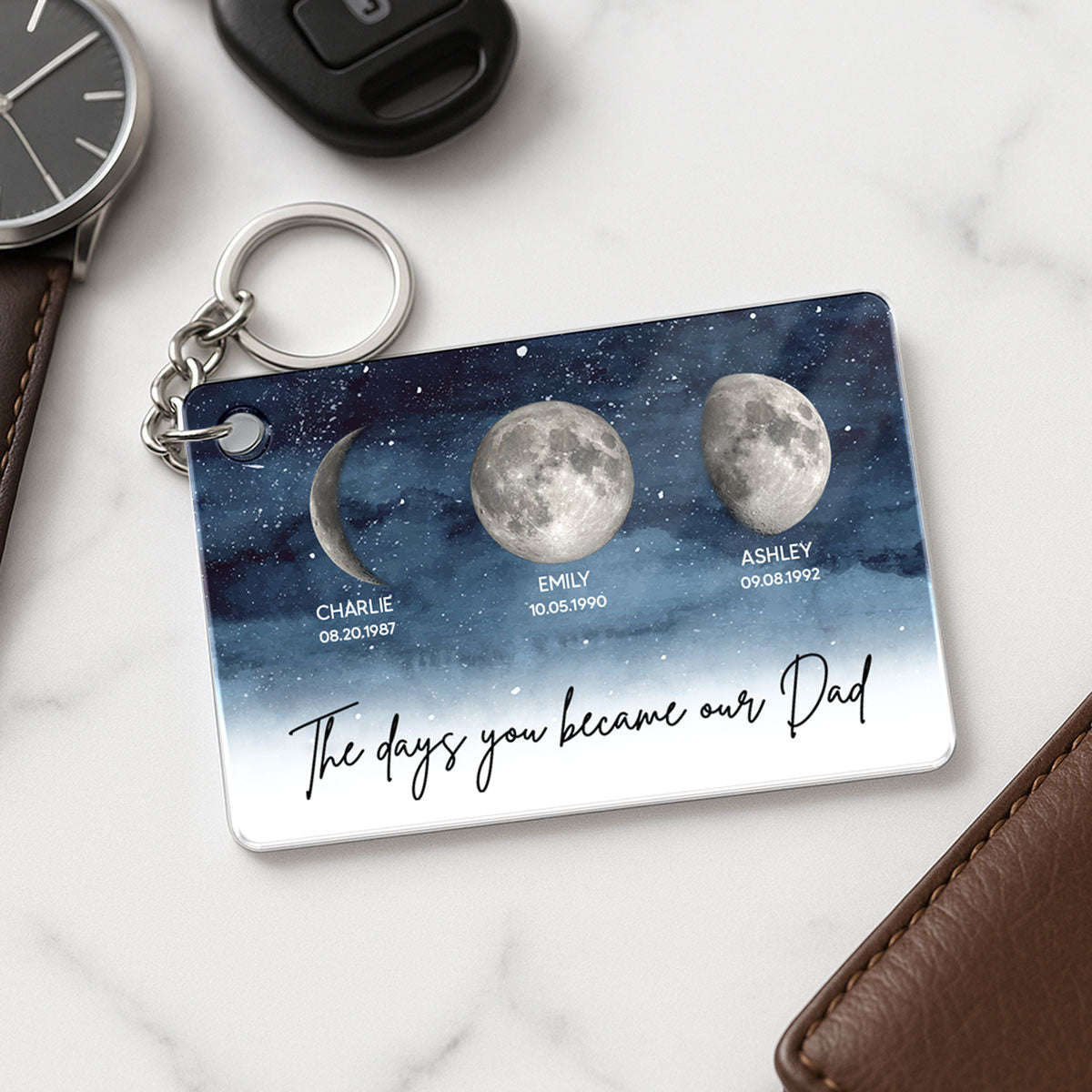 Starry Night Custom Birth Moon Phase The Days You Became Our Dad Personalized Acrylic Keychain