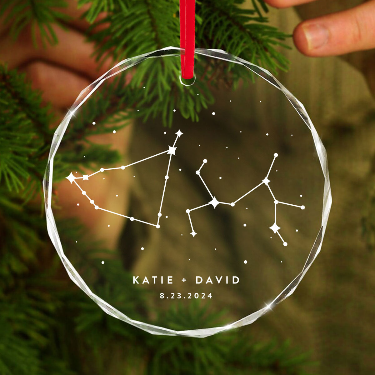 Zodiac Sign Stars Couple Personalized Glass Ornament, Christmas Gift