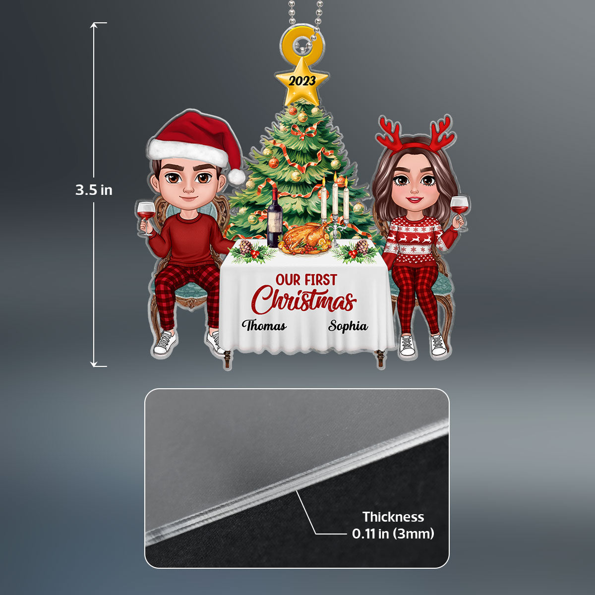 Doll Couple First Christmas Dinner Personalized Acrylic Ornament