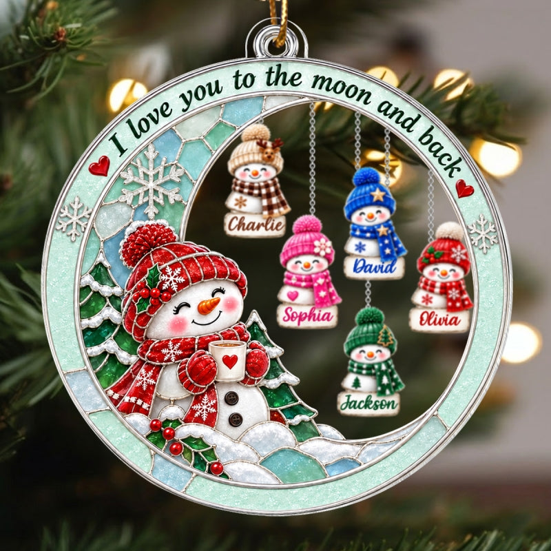 Snowman Grandma Grandkids Love to the Moon and Back - Personalized Acrylic Ornament - Christmas Gift for Grandma, Grandkids