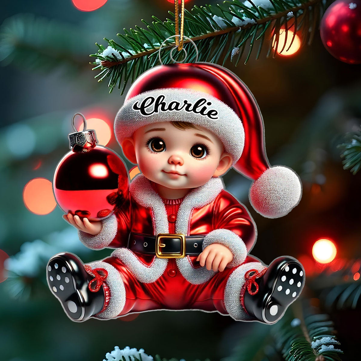 Baby In Santa Costume Personalized 2D Flat Acrylic Ornament, Christmas Gift for New Mom, New Dad, Baby Keepsake