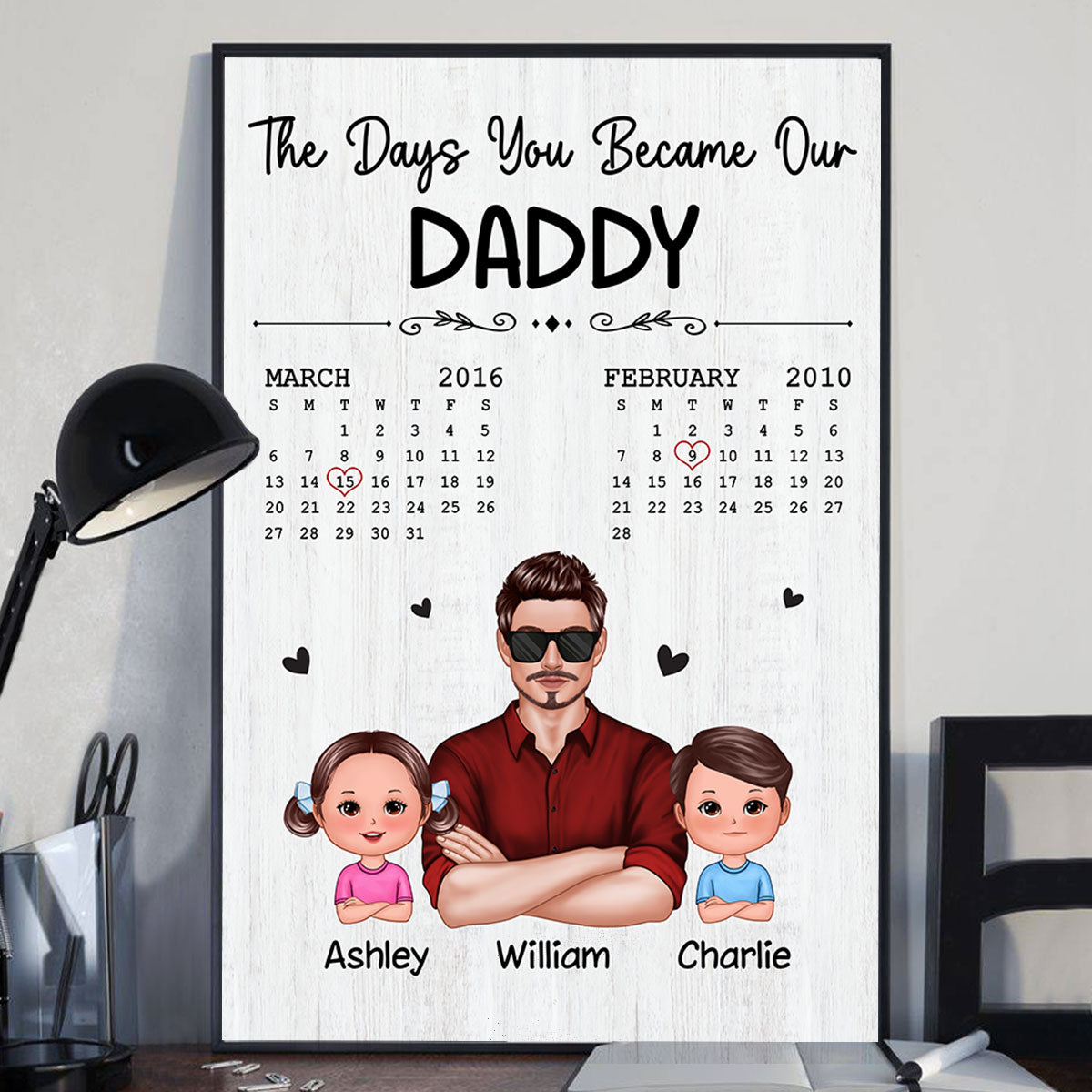 The Days You Became Our Dad Man & Doll Kids Calendar Personalized Vertical Poster