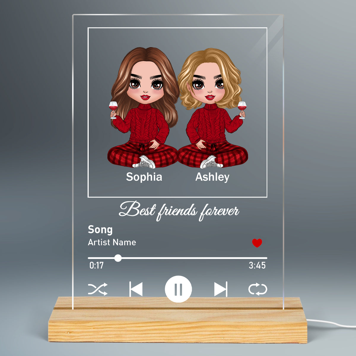 Doll Style Man Woman Guys Girls Gift For Best Friends Favorite Song Personalized Rectangle Acrylic Plaque LED Lamp Night Light