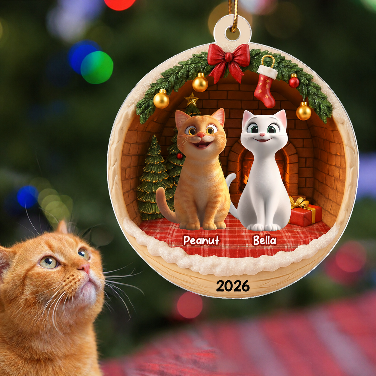 3D Effect Cozy Cat - Personalized Acrylic Ornament - Christmas Gift for Cat Lovers
