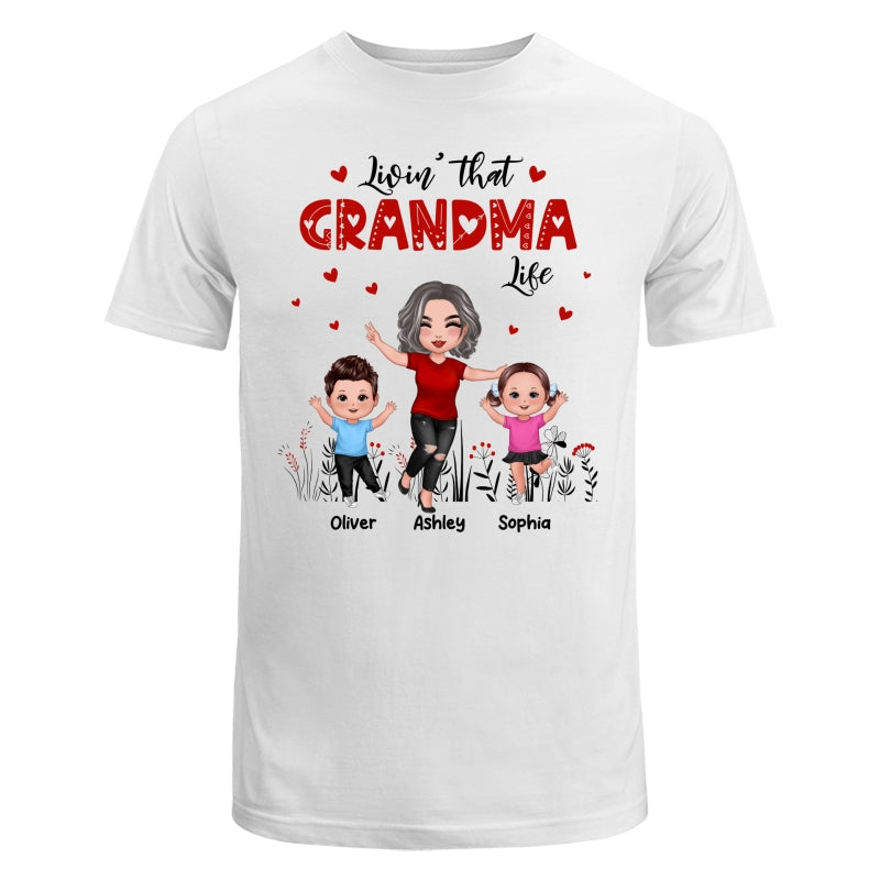 Happy Doll Grandma & Grandkids Livin‘ That Grandma Life Personalized Shirt