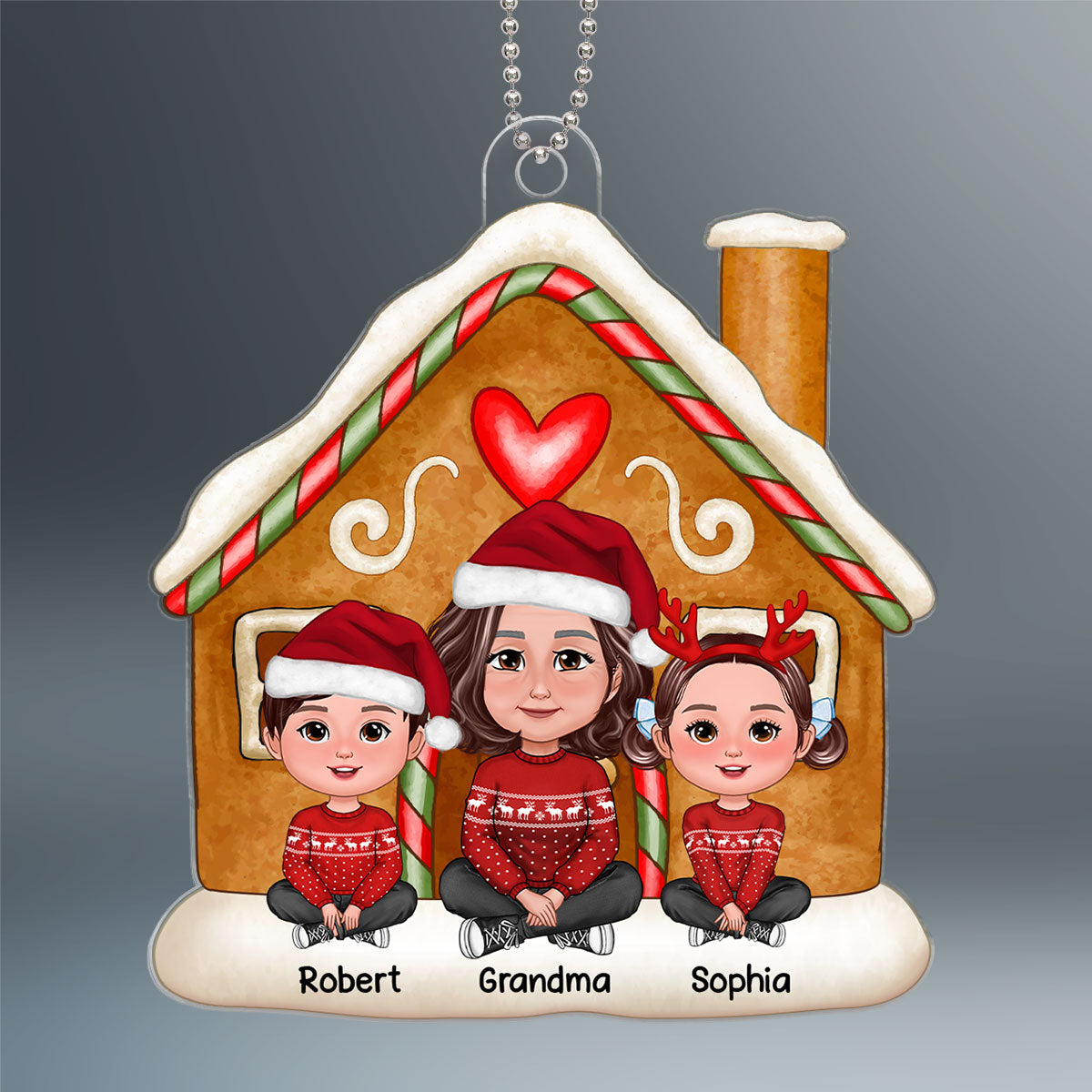 Grandma Grandkids Sitting On Gingerbread House Christmas Gift Personalized Acrylic Ornament