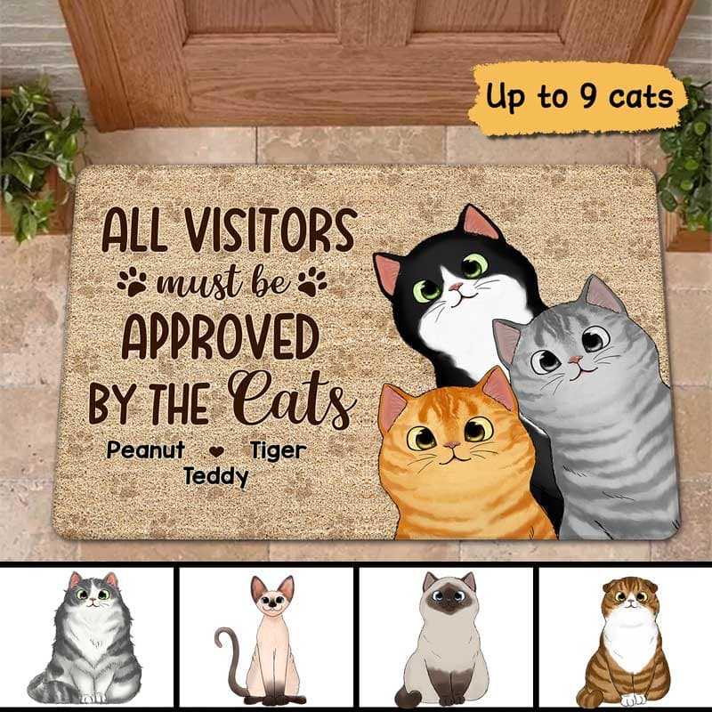 All Visitors Must Be Approved By Cute Peeking Cats Personalized Doormat