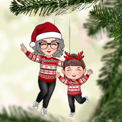 Cute Happy Grandma & Grandkid Christmas Gift For Granddaughter Grandson Personalized Acrylic Ornament