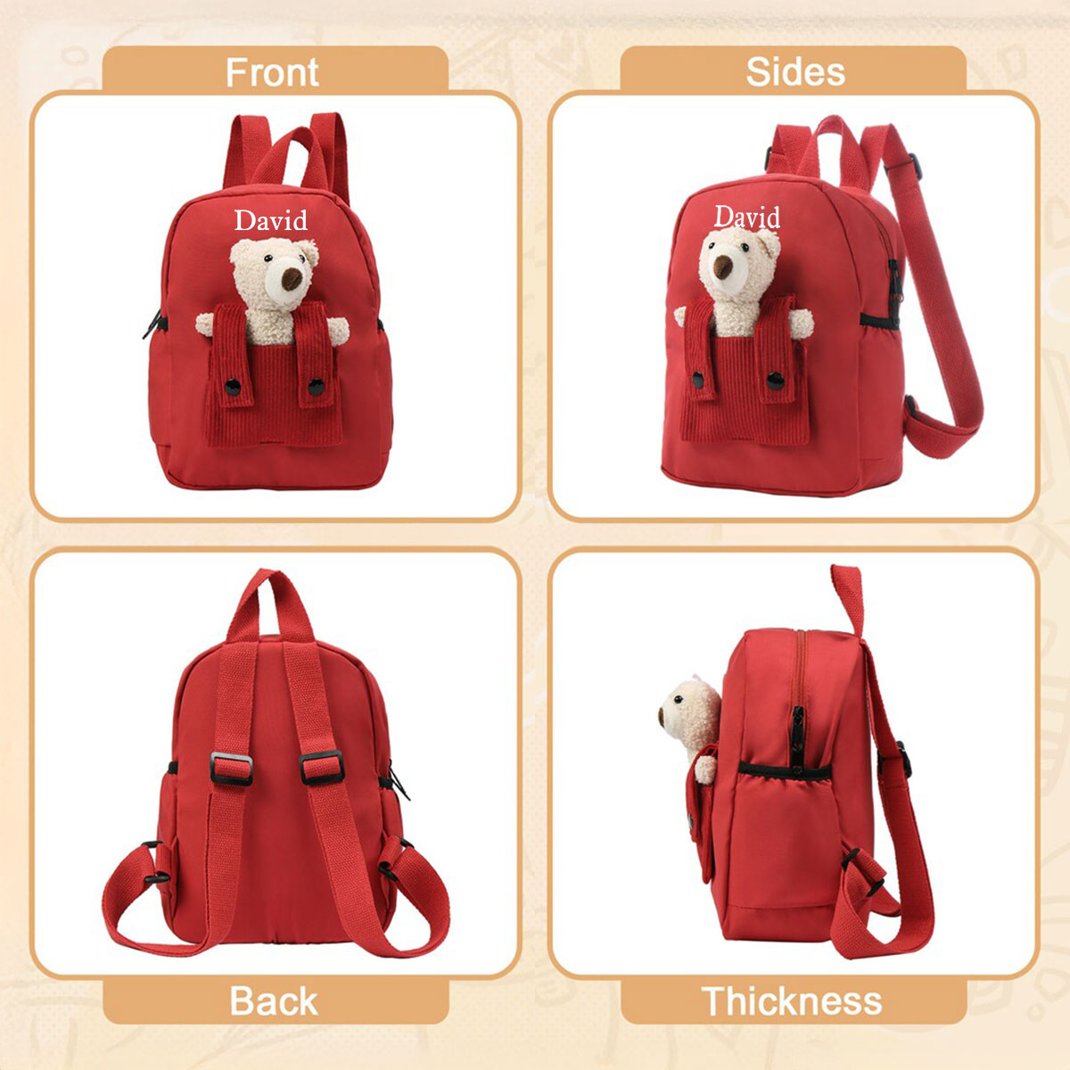 Cute Teddy Bear Nursery Backpack School Bag with Printed Kid’s Name, Back to School Gift for Kids