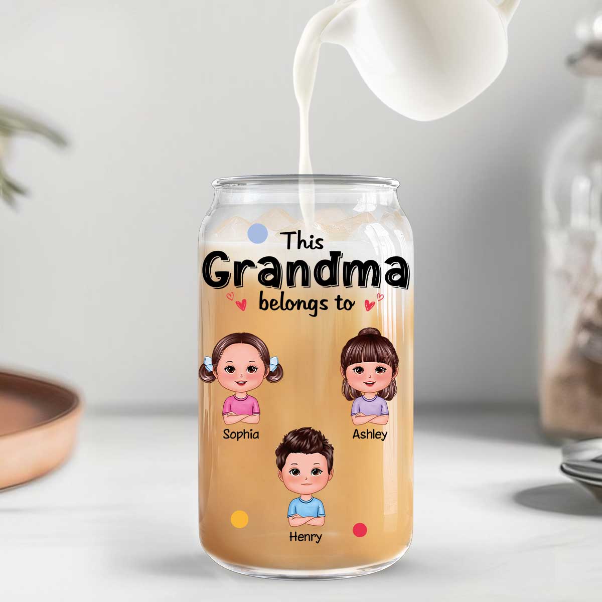 This Grandma Mom Belongs To Cute Kids Personalized Clear Glass Can