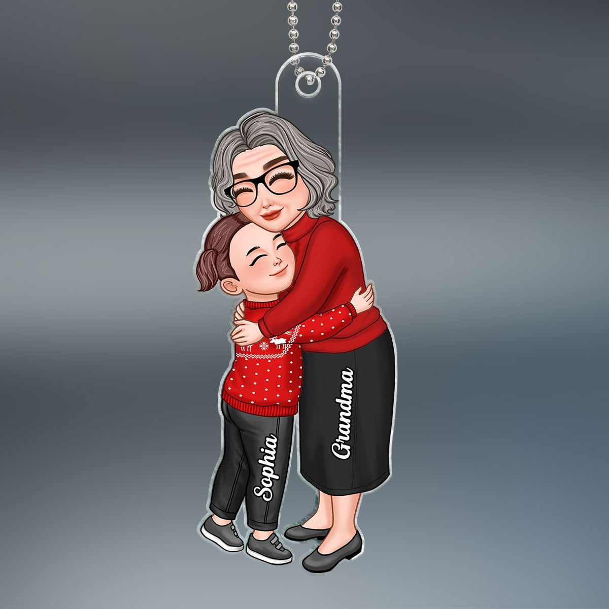 Grandma & Grandkid Hugging Personalized Acrylic Ornament, Birthday And Anniversary Gift