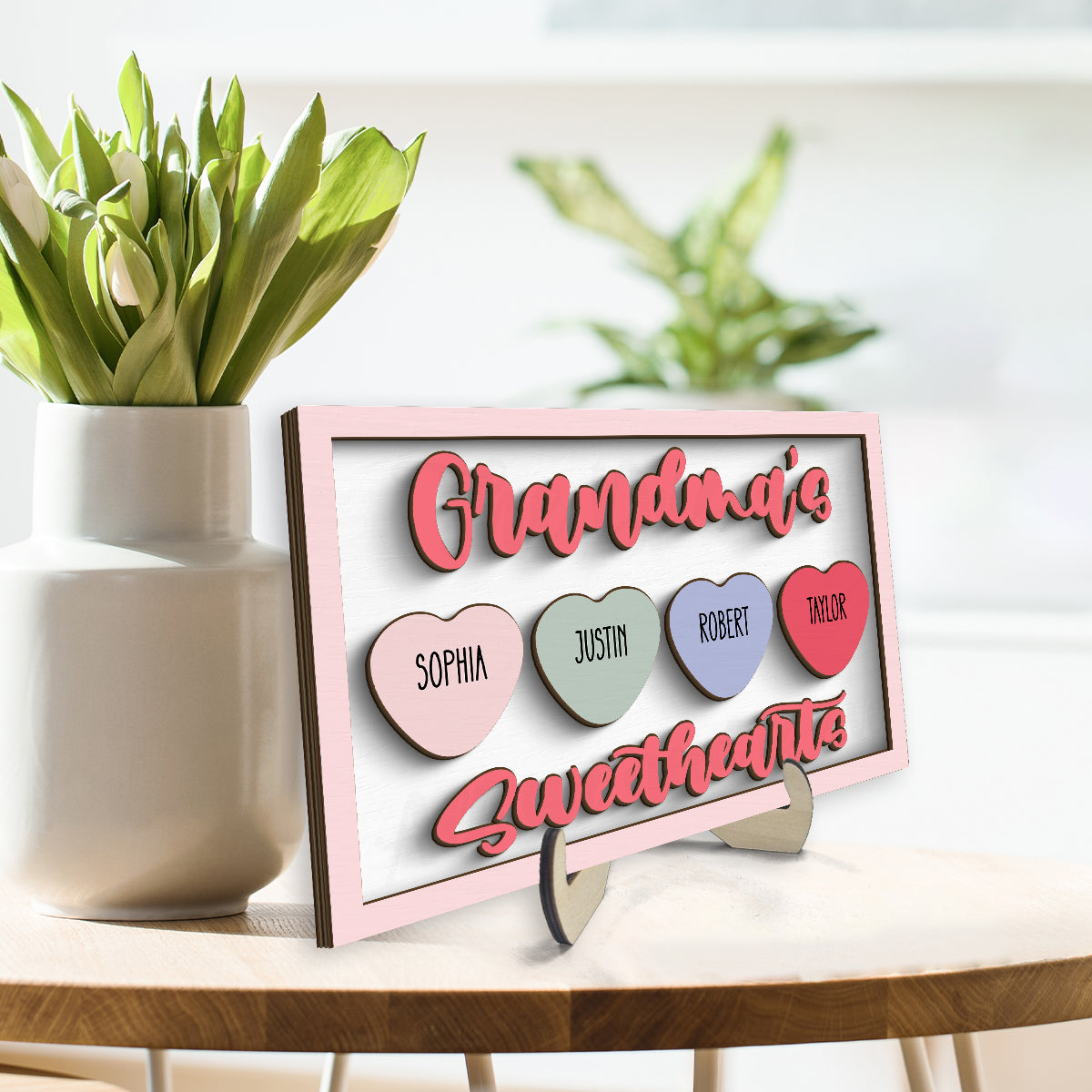 Grandma's Sweethearts Name Sign Personalized 2-Layer Wooden Plaque