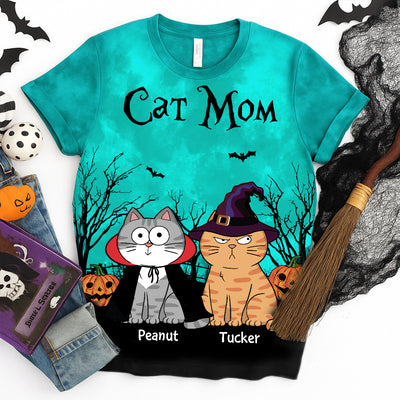 Cat Mom Halloween Moon Light Bat Tree Annoying Cat Personalized Shirt, Purrfect Costume for Cat Lover