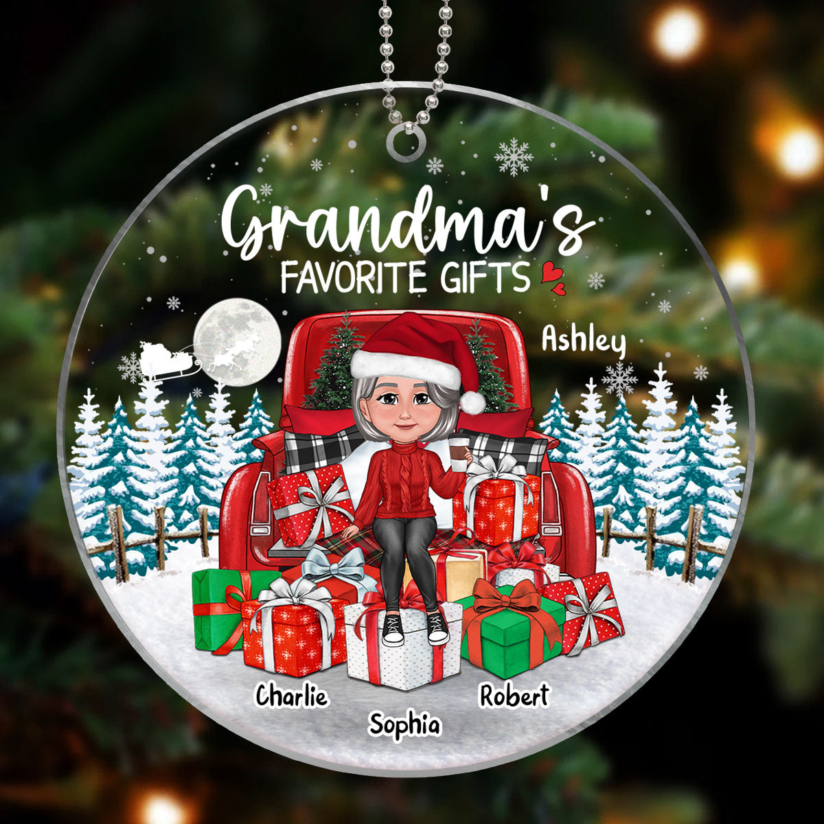 Grandma Mom Sitting On Truck Favorite Gifts Personalized Acrylic Ornament