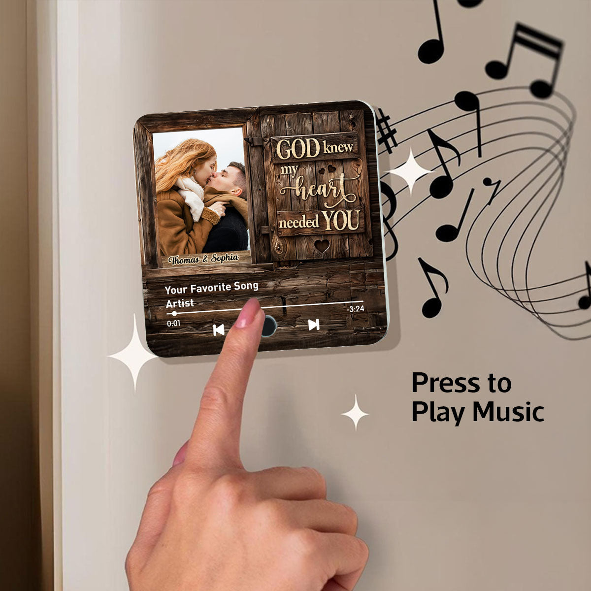 God Knew My Heart Needed You Couple Upload Photo Personalized Music Fridge Magnet, Heartfelt Gift For Couple, For Him, For Her, Boyfriend, Girlfriend, Husband, Wife