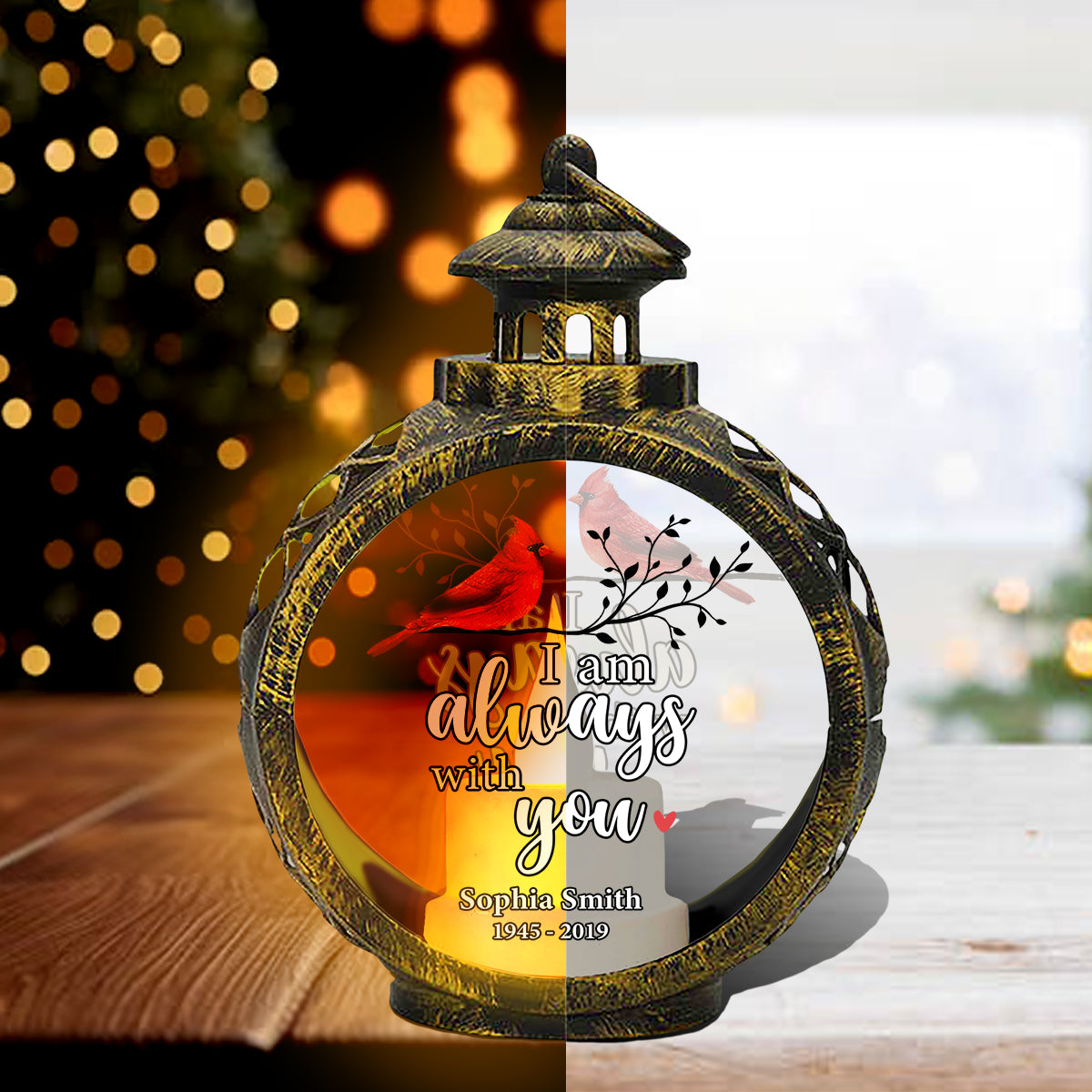 Always With You Cardinal On Branch Memorial Keepsake Personalized Lantern Ornament