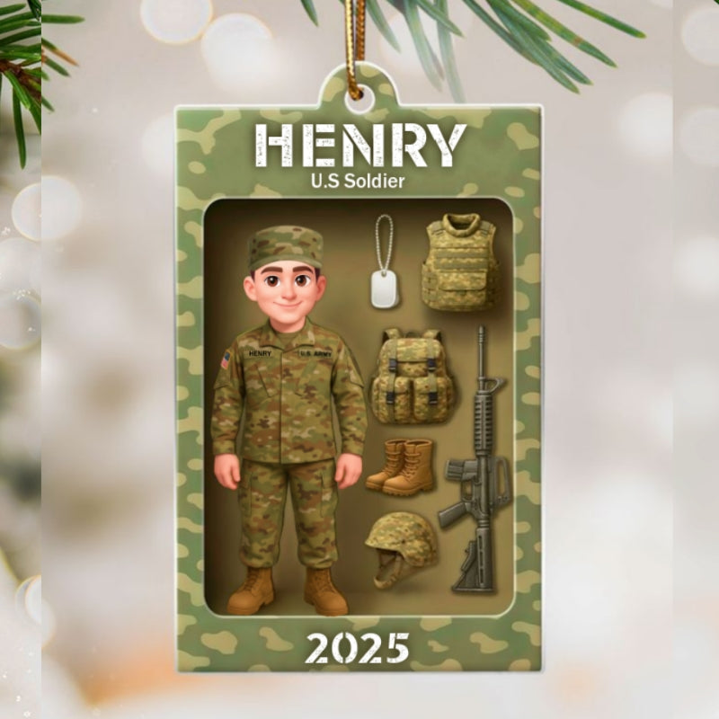 Military Action Figure - Personalized Acrylic Ornament - Special Gift For The Military