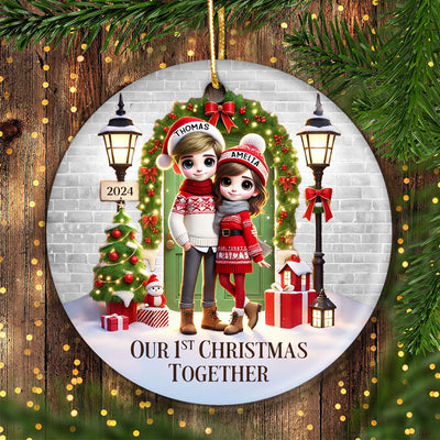 Couple Standing In Front of Door Personalized Ceramic Ornament, Christmas Gift for Him, Gift for Her
