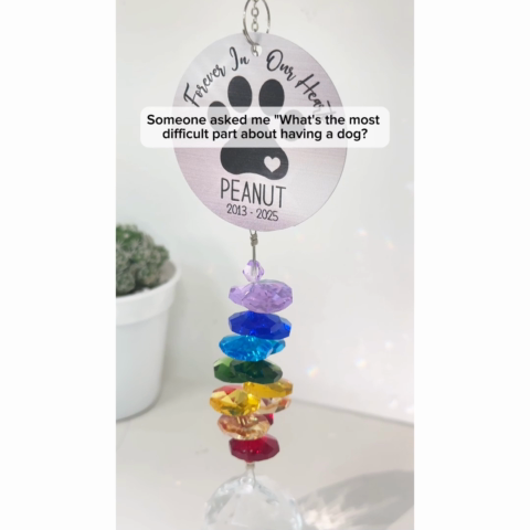 Pet Dog Memorial Forever In Our Hearts Personalized Crystal Suncatcher With Aluminum Charm