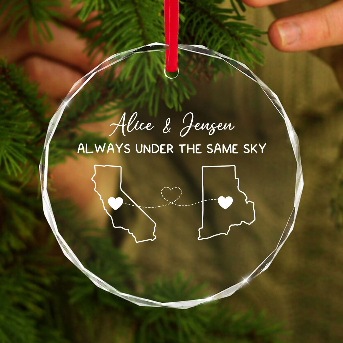 Custom Two Map Personalized Glass Ornament, Always Under The Same Sky, Long Distance Relationship, Christmas Gift For Boy Friend, Best Friends