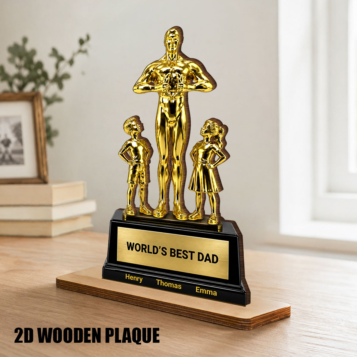 World's Best Dad Trophy - Personalized 2-Layered Wooden Plaque - Father's Day Gift for Dad, Husband