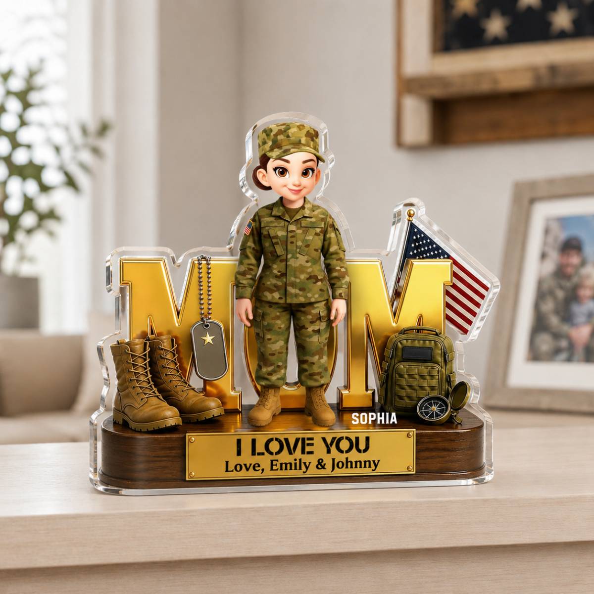 Proud American Military Armed Force Hero Dad 2D Flat - Personalized Acrylic Block Plaque -  Unique Trending  Gift For Dad, Husband