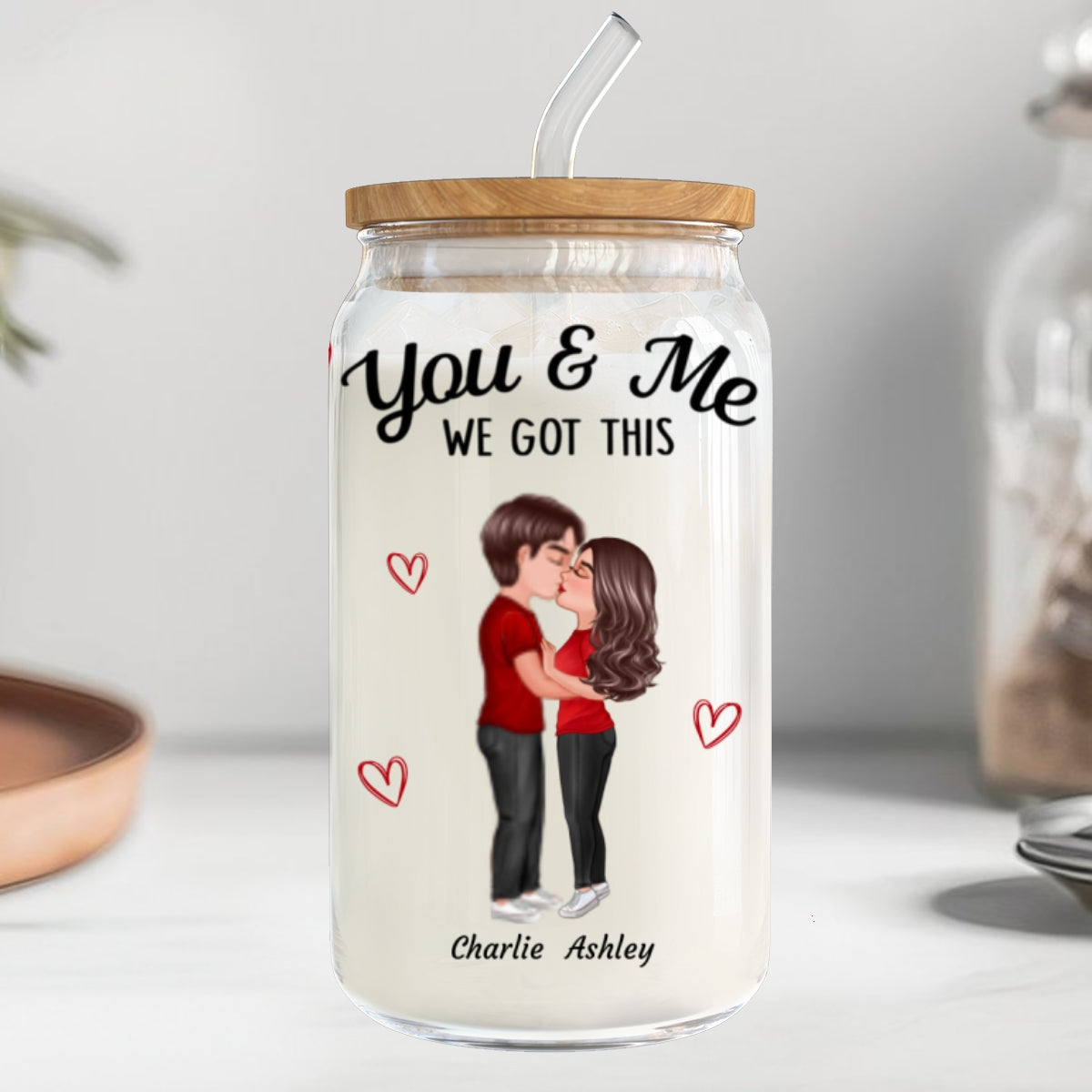 You & Me We Got This Couple Kissing Gift For Him Gift For Her Personalized Clear Glass Can