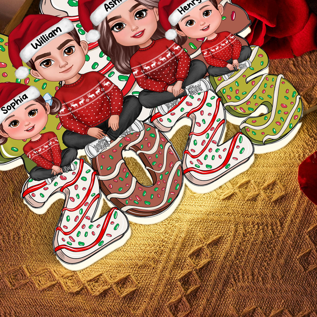 Christmas Tree Cake Family Personalized LED Light Box